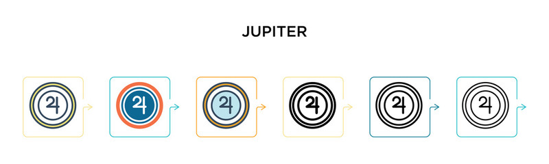 Jupiter vector icon in 6 different modern styles. Black, two colored jupiter icons designed in filled, outline, line and stroke style. Vector illustration can be used for web, mobile, ui © Premium Art