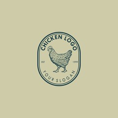 Fototapeta na wymiar ilustration vector grafict of chicken , vintage logo ,prefect for product like farmstead,meat,rooster,shop egg, agriculture etc.