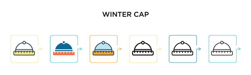 Winter cap vector icon in 6 different modern styles. Black, two colored winter cap icons designed in filled, outline, line and stroke style. Vector illustration can be used for web, mobile, ui