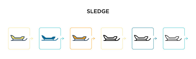 Sledge vector icon in 6 different modern styles. Black, two colored sledge icons designed in filled, outline, line and stroke style. Vector illustration can be used for web, mobile, ui