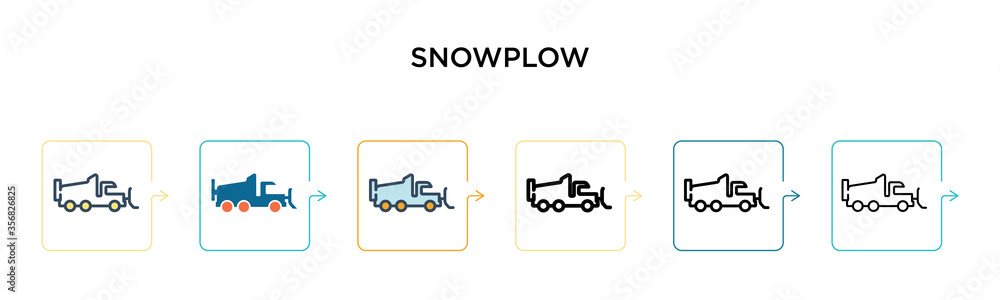 Poster snowplow vector icon in 6 different modern styles. black, two colored snowplow icons designed in fil