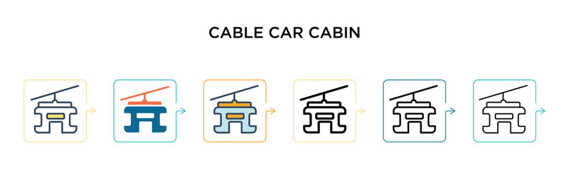 Cable car cabin vector icon in 6 different modern styles. Black, two colored cable car cabin icons designed in filled, outline, line and stroke style. Vector illustration can be used for web, mobile,
