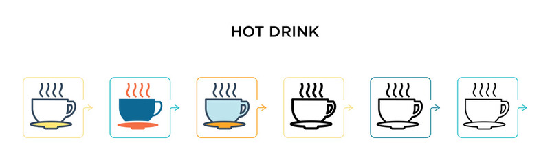 Hot drink vector icon in 6 different modern styles. Black, two colored hot drink icons designed in filled, outline, line and stroke style. Vector illustration can be used for web, mobile, ui