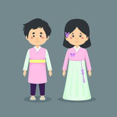 Couple Character South Korea Wearing Traditional Dress