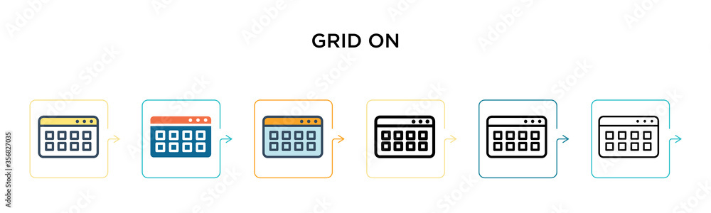 Aufkleber grid on vector icon in 6 different modern styles. black, two colored grid on icons designed in fille