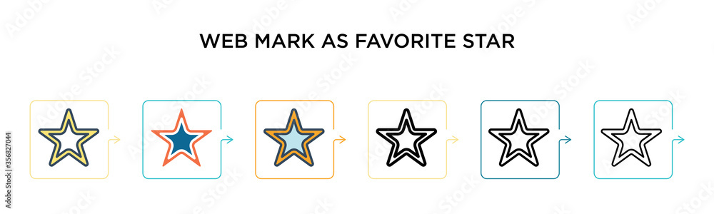 Poster web mark as favorite star vector icon in 6 different modern styles. black, two colored web mark as f