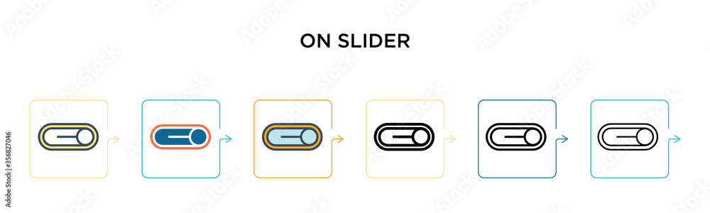 Poster on slider vector icon in 6 different modern styles. black, two colored on slider icons designed in f