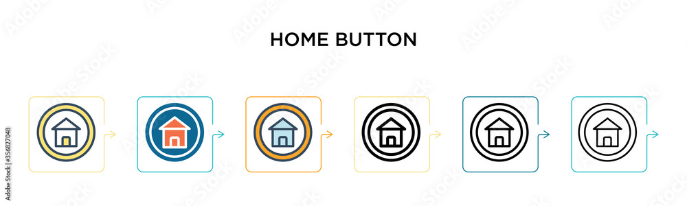 Aufkleber home button vector icon in 6 different modern styles. black, two colored home button icons designed 