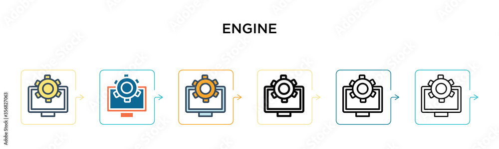 Poster engine vector icon in 6 different modern styles. black, two colored engine icons designed in filled,