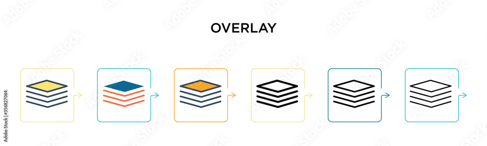 Poster overlay vector icon in 6 different modern styles. black, two colored overlay icons designed in fille