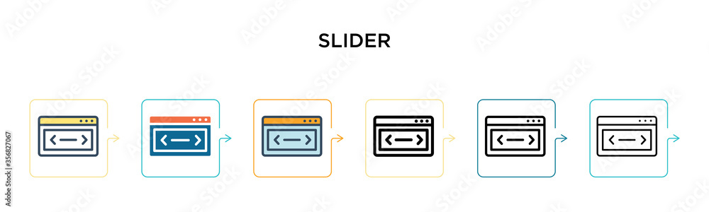 Poster slider vector icon in 6 different modern styles. black, two colored slider icons designed in filled,