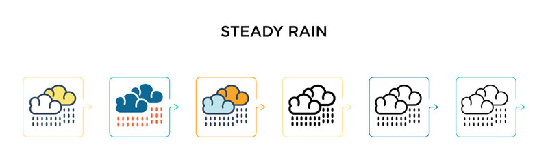 Steady rain vector icon in 6 different modern styles. Black, two colored steady rain icons designed in filled, outline, line and stroke style. Vector illustration can be used for web, mobile, ui