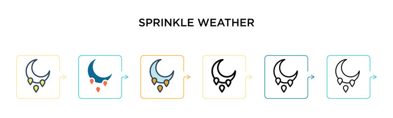 Sprinkle weather vector icon in 6 different modern styles. Black, two colored sprinkle weather icons designed in filled, outline, line and stroke style. Vector illustration can be used for web,