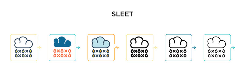 Sleet vector icon in 6 different modern styles. Black, two colored sleet icons designed in filled, outline, line and stroke style. Vector illustration can be used for web, mobile, ui