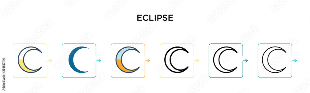 Poster eclipse vector icon in 6 different modern styles. black, two colored eclipse icons designed in fille