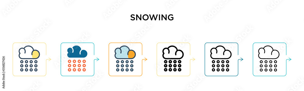 Poster snowing vector icon in 6 different modern styles. black, two colored snowing icons designed in fille