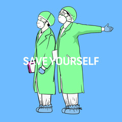 Doctor and nurse assistance - Vector graphic.