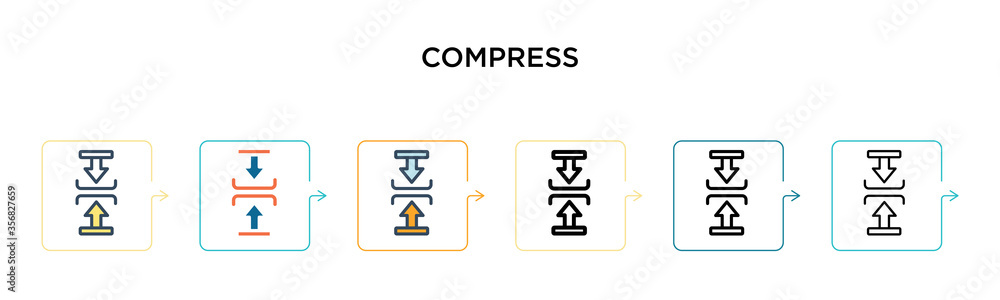 Poster compress vector icon in 6 different modern styles. black, two colored compress icons designed in fil