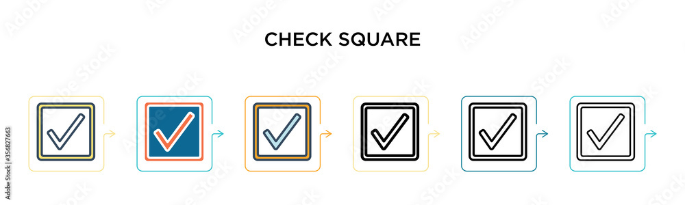 Poster check square vector icon in 6 different modern styles. black, two colored check square icons designe