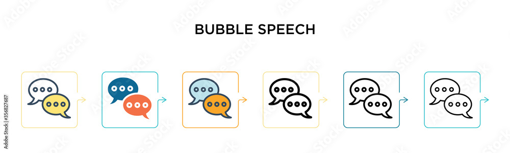 Poster bubble speech vector icon in 6 different modern styles. black, two colored bubble speech icons desig