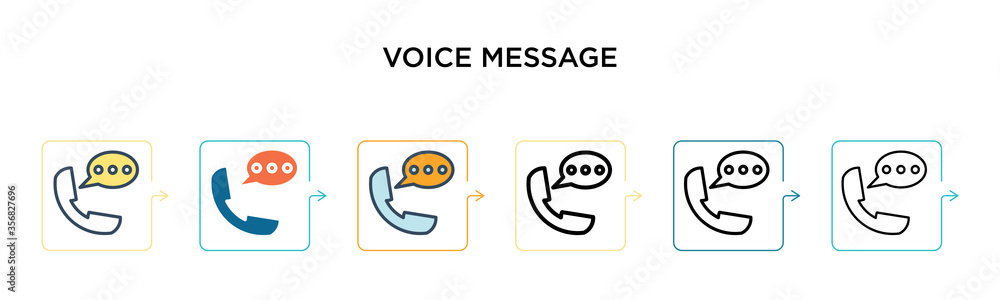 Poster voice message vector icon in 6 different modern styles. black, two colored voice message icons desig
