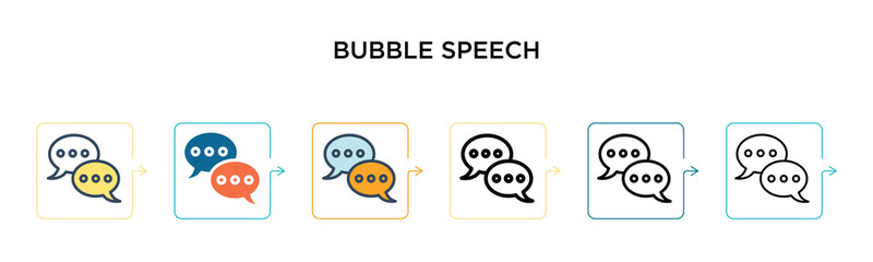 Bubble speech vector icon in 6 different modern styles. Black, two colored bubble speech icons designed in filled, outline, line and stroke style. Vector illustration can be used for web, mobile, ui