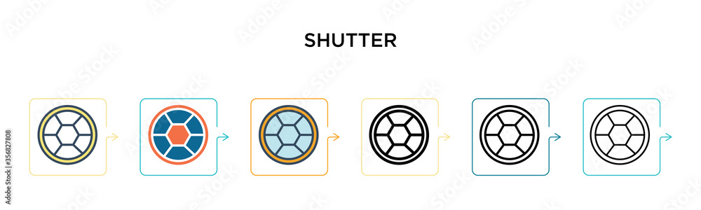 Poster shutter vector icon in 6 different modern styles. black, two colored shutter icons designed in fille