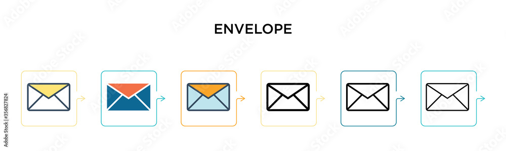 Poster envelope vector icon in 6 different modern styles. black, two colored envelope icons designed in fil