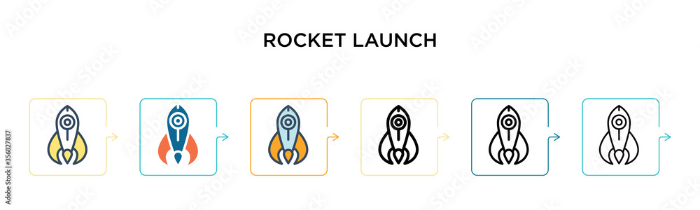 Poster rocket launch vector icon in 6 different modern styles. black, two colored rocket launch icons desig