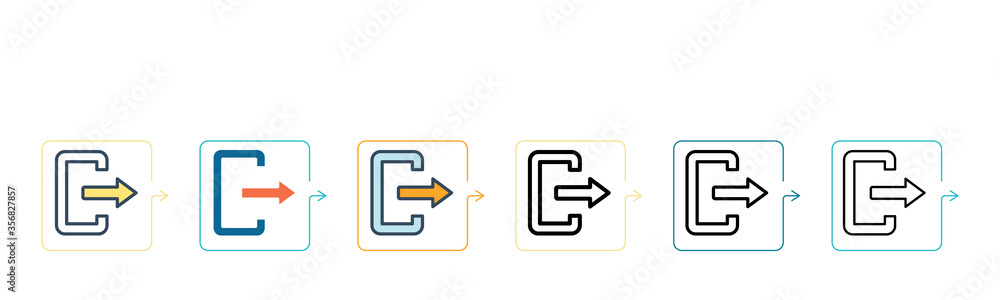 Poster logout vector icon in 6 different modern styles. black, two colored logout icons designed in filled,