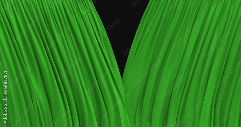 Aufkleber 3d animated realistic simulation of the textured green curtain rendered as c4k, alpha matte is inclu