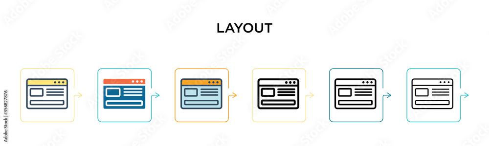 Poster layout vector icon in 6 different modern styles. black, two colored layout icons designed in filled,