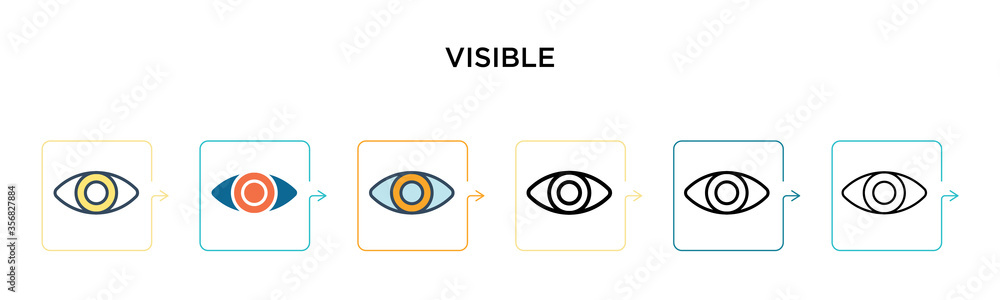 Poster visible vector icon in 6 different modern styles. black, two colored visible icons designed in fille