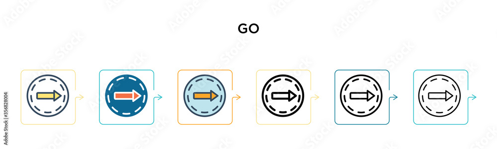 Poster go vector icon in 6 different modern styles. black, two colored go icons designed in filled, outline