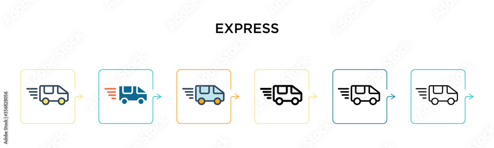 Poster express vector icon in 6 different modern styles. black, two colored express icons designed in fille