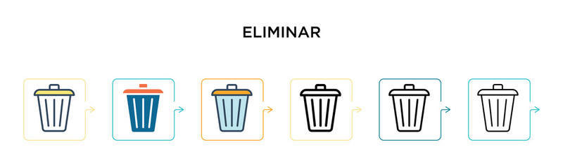 Eliminar vector icon in 6 different modern styles. Black, two colored eliminar icons designed in filled, outline, line and stroke style. Vector illustration can be used for web, mobile, ui