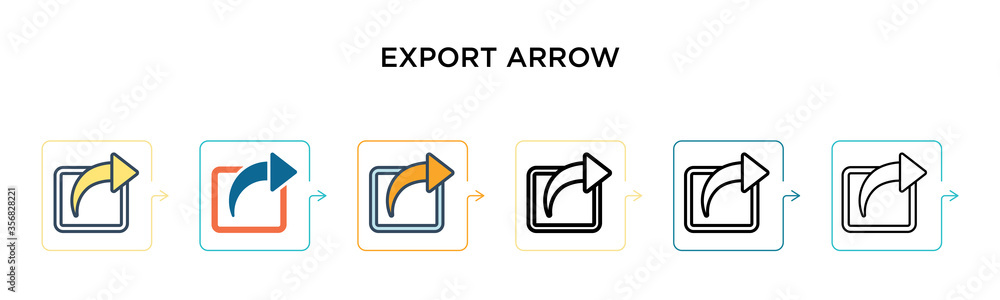 Poster export arrow vector icon in 6 different modern styles. black, two colored export arrow icons designe