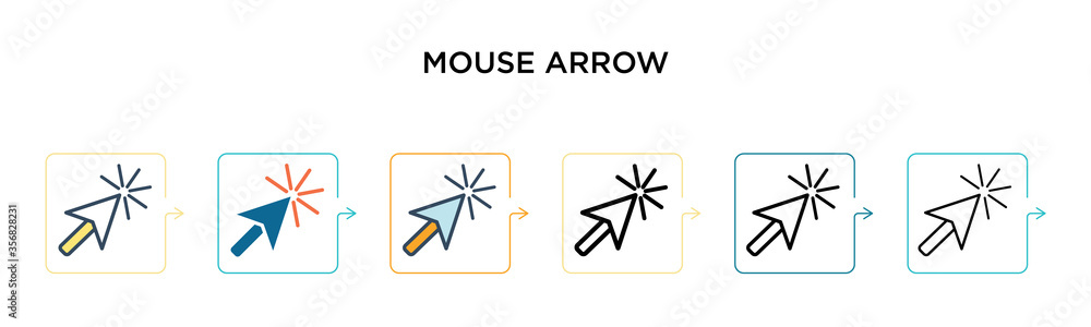 Aufkleber mouse arrow vector icon in 6 different modern styles. black, two colored mouse arrow icons designed 