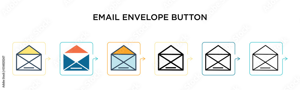 Poster email envelope button vector icon in 6 different modern styles. black, two colored email envelope bu
