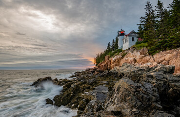Fototapeta na wymiar Sunset over Bass Harbor Lighthouse in Acadia National Park, Maine 