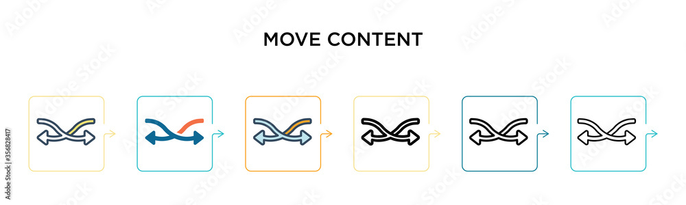 Aufkleber move content vector icon in 6 different modern styles. black, two colored move content icons designe