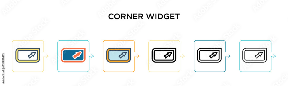 Poster corner widget vector icon in 6 different modern styles. black, two colored corner widget icons desig