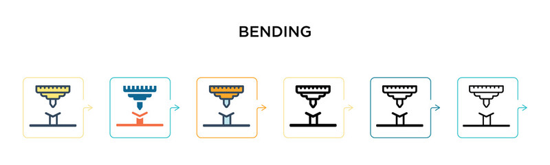 Bending vector icon in 6 different modern styles. Black, two colored bending icons designed in filled, outline, line and stroke style. Vector illustration can be used for web, mobile, ui