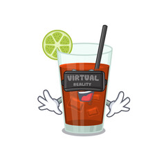 A cartoon image of cuba libre cocktail using modern Virtual Reality headset