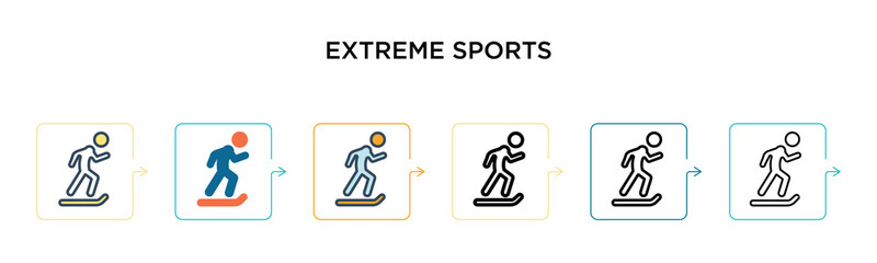 Extreme sports vector icon in 6 different modern styles. Black, two colored extreme sports icons designed in filled, outline, line and stroke style. Vector illustration can be used for web, mobile, ui