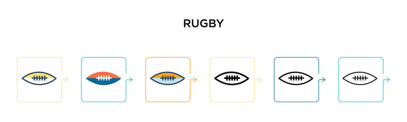 Rugby vector icon in 6 different modern styles. Black, two colored rugby icons designed in filled, outline, line and stroke style. Vector illustration can be used for web, mobile, ui