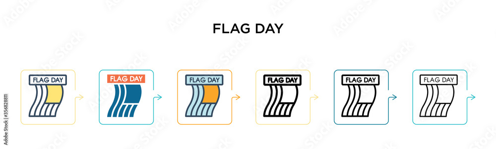 Poster flag day vector icon in 6 different modern styles. black, two colored flag day icons designed in fil
