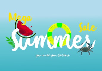 Summer sale banner or poster. Modern summer sale banner template.Typography and blue sky with summer beach elements. Vector illustration 