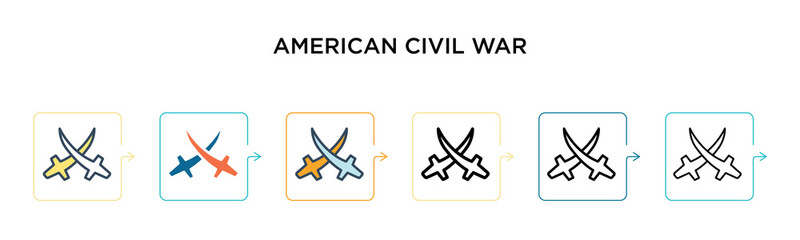 American civil war vector icon in 6 different modern styles. Black, two colored american civil war icons designed in filled, outline, line and stroke style. Vector illustration can be used for web,