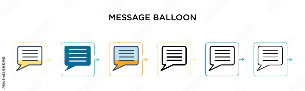 Poster message balloon vector icon in 6 different modern styles. black, two colored message balloon icons d